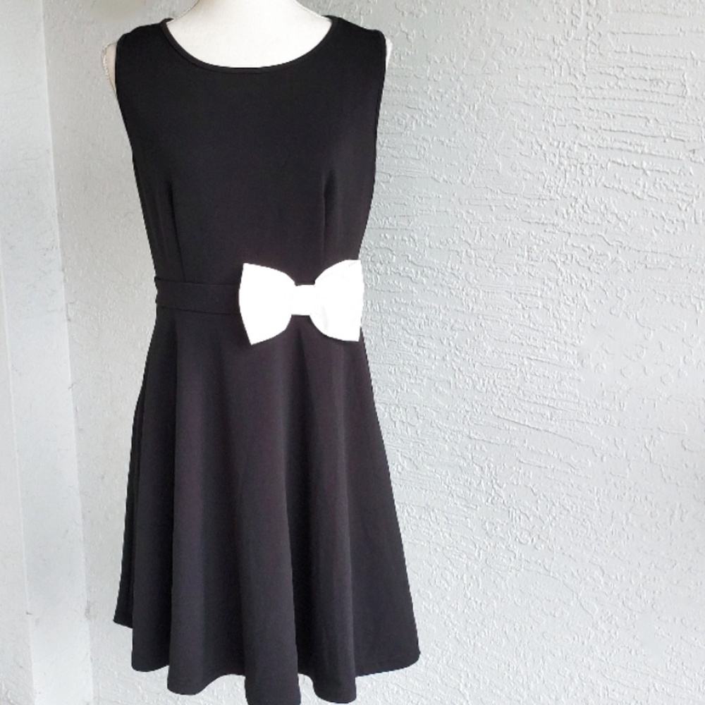 Black Skater Dress with White Bow